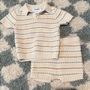 Old Navy Cream Striped Baby Knit Set